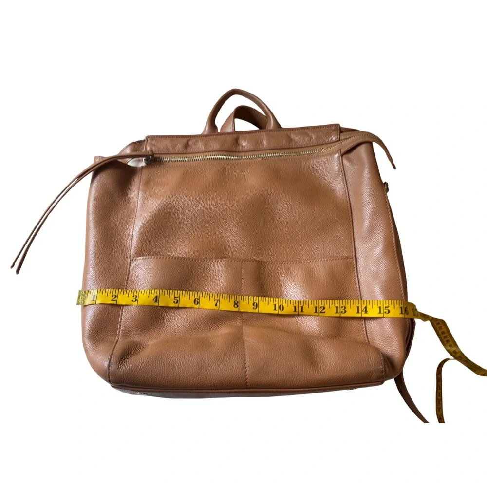 Mina Baie Stevie Tan Pebbled Leather Backpack Diaper Bag Gold Hardware